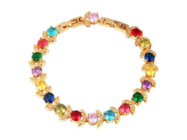 U7 Candy Color Zirconia Inlaid Bracelets Flower Charms Platinum Yellow Gold Plated Round Stone Elegant Fashion Jewelry For Women U7 Candy Color Zirconia Inlaid Bracelets Flower Charms Platinum Yellow Gold Plated Round Stone Elegant Fashion Jewelry For Women