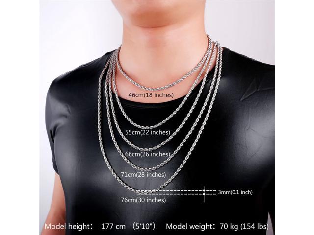U7 Men Rope Chain Necklace Stainless 
