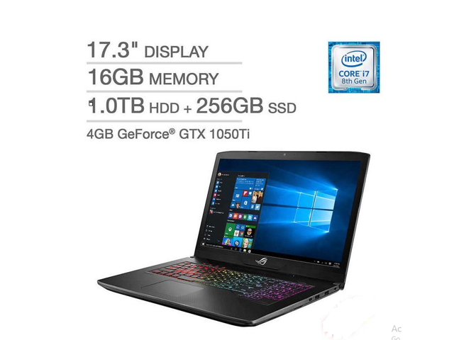 Asus STRIX GL703GE-IS74 Core™ i7-8750H 2.2GHz 1TB+256GB SSD 16GB 17.3"(1920x1080) BT WIN10HOME Webcam NVIDIA® GTX 1050Ti 4GB Backlit Keyboard