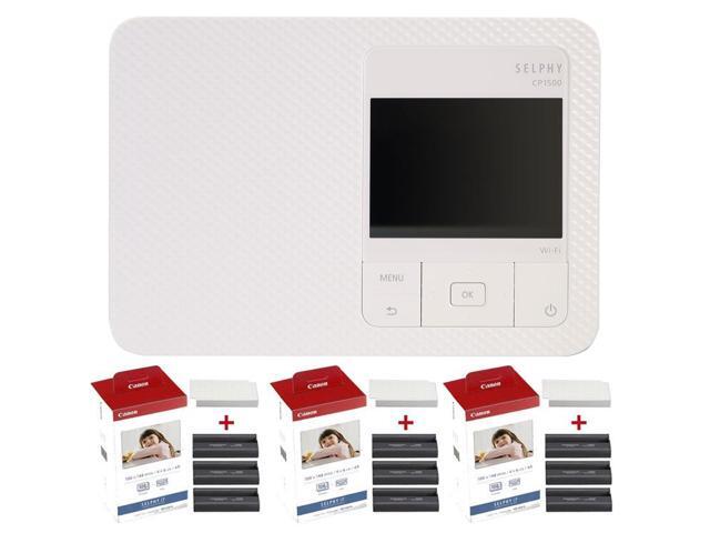Canon SELPHY CP1500 Compact Photo Printer (White) with 3x KP-108IN Selphy Color Ink 4x6 Paper Set 3115B001