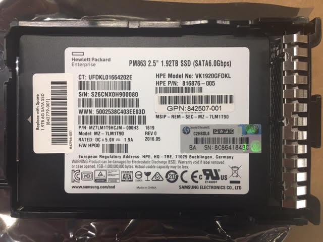 HP PM863 2.5" SSD SATA6.0Gbps VK1920GFDKL P/N : 816876-005 GPN:842507-001 Model: MZ-7LM1T90 Server Accessories - Newegg.com