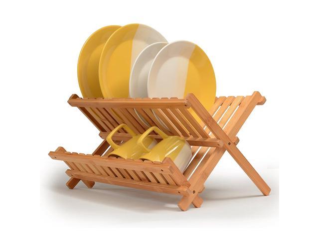 Dish Drying Rack Made Of 100 All Natural Premium Bamboo Folding Dish Drainer Kitchen Utensil Holder Designed By Bambusi Newegg Com