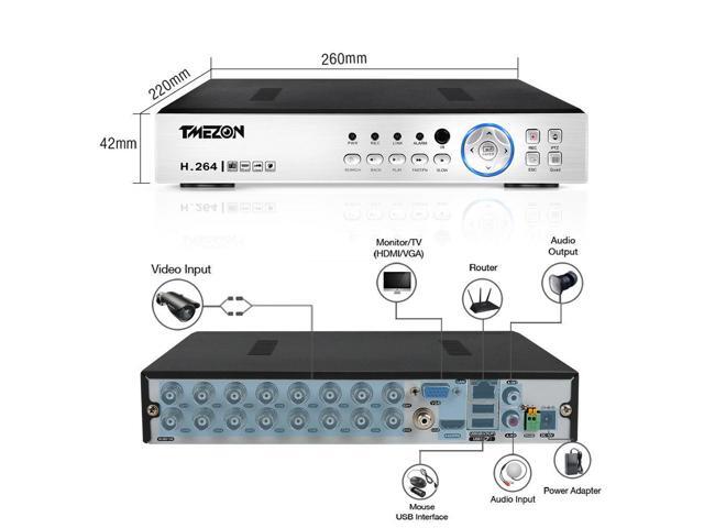 TMEZON 16CH 1080N 5IN1 HDMI DVR for Home Security CCTV Camera System No HDD