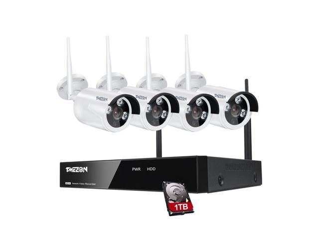 TMEZON 4CH Wireless 1080P IP Security Camera System WiFi NVR Outdoor Kit 1TB HDD