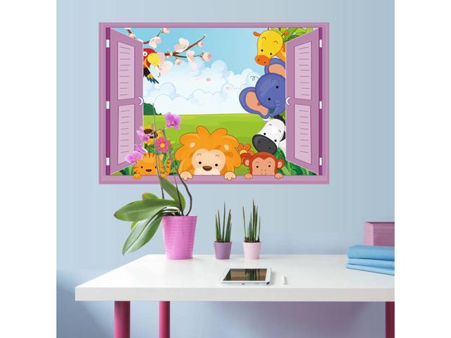 Dnven 26 4 W X 18 9 H High Definition Window Curious Animals King Over Frame Wall Decals Fake Murals L Stick Removable Dnven 26 4 W X 18 9 H High Definition Window Curious Animals King Over Frame Wall Decals Fake Murals L Stick Removable
