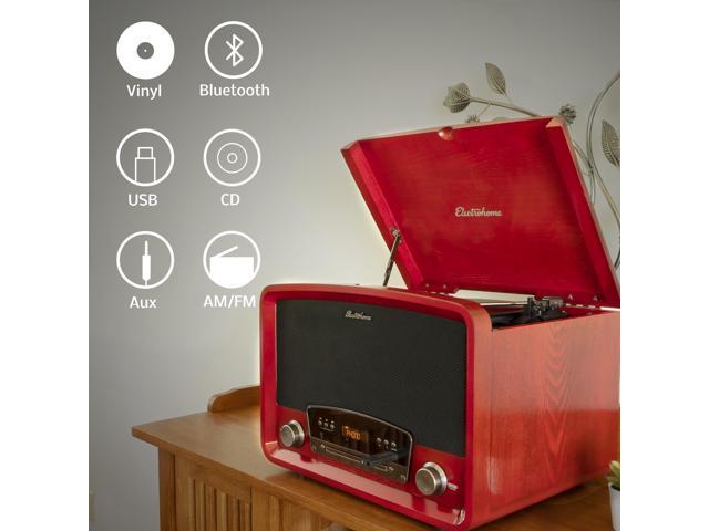 RR75 Bluetooth Aux in Electrohome Kingston 7-in-1 Vintage Vinyl Record Player Stereo System with 3-Speed Turntable CD AM/FM Radio RCA/Headphone Out with Bonus 3.5mm Aux Cable 