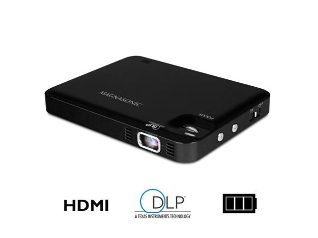 Magnasonic LED Pocket Pico Video Projector, HDMI, Rechargeable Battery, Built-in Speaker, DLP, 60" Hi-Resolution Display for Streaming Movies, Presentations, Smartphones, Tablets, Laptops (PP60)