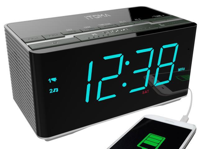 Itoma Alarm Clock With Fm Radio Bluetooth Speakers Dual Alarm Snooze Sleep Timer Usb Charge Port Auxiliary Input Auto Time And Date Setting Backup Battery Cks3501bt Newegg Com