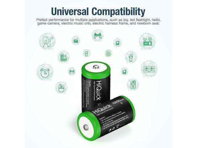 Hiquick 4pcs D Rechargeable Batteries Huge Capacity 10000mah Nimh D