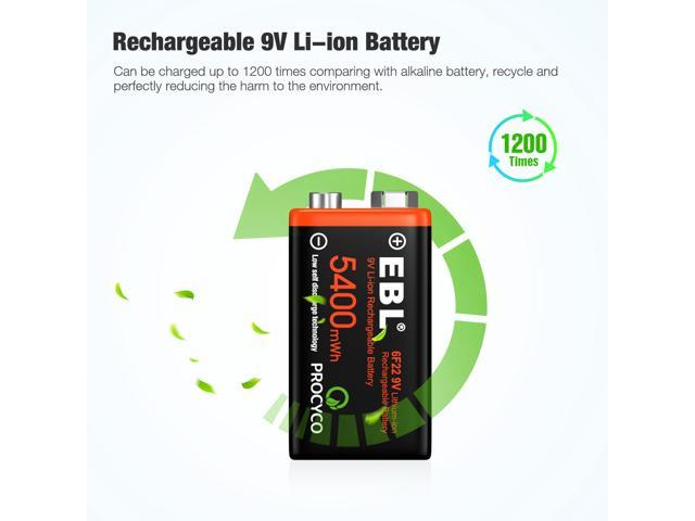 Ebl Usb Rechargeable 9v Lithium Batteries 5400mwh Long Lasting Li Ion Batteries With Micro