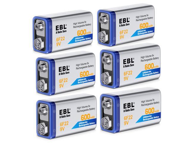 EBL 6F22 9V 600mAh Lithium-ion Batteries 9 Volt Rechargeable Battery ...