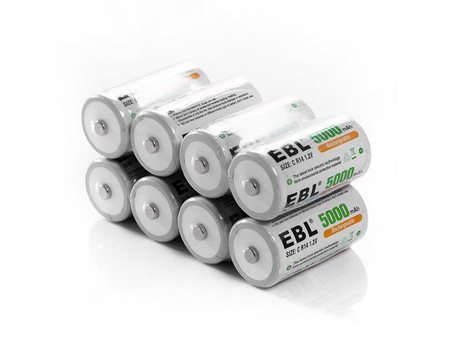 EBL 8 Pack 1.2v Size C R14 Battery Ni-MH 5000mAh Rechargeable Batteries
