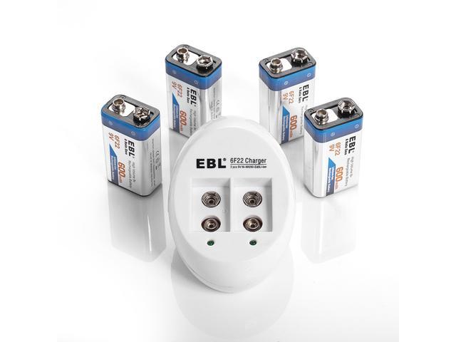 4 Batterie 9V Block 700mAh 6F22 Lipo Akku USB-Ladegerät ideal für Rauchmelder 