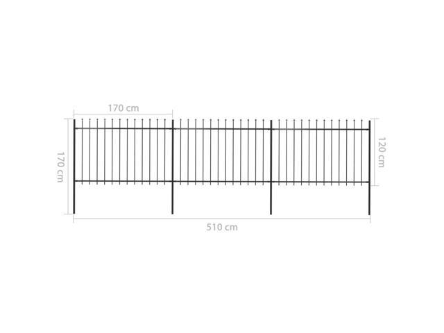 vidaXL Garden Fence with Spear Top Steel 66.9"x47.2" Black Landscape Fence 