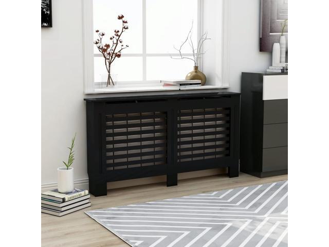 MDF Radiator Cover With Horizontal Slats, Modern Finish Heating Cabinet, With Additional Shelf Place Flower Pots Book, for Home Living Room 59.8"x17.5"x31.9"
