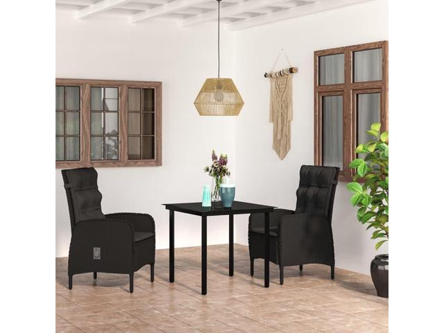 vidaXL Patio Dining Set 3 Piece Outdoor Patio Furniture Set with Cushions Black