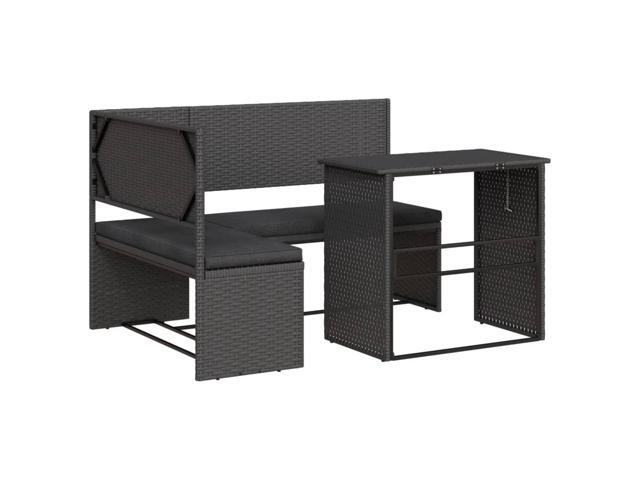 vidaXL Patio Sofa with Table and Cushions L-Shaped Furniture Black Poly Rattan - Newegg.com