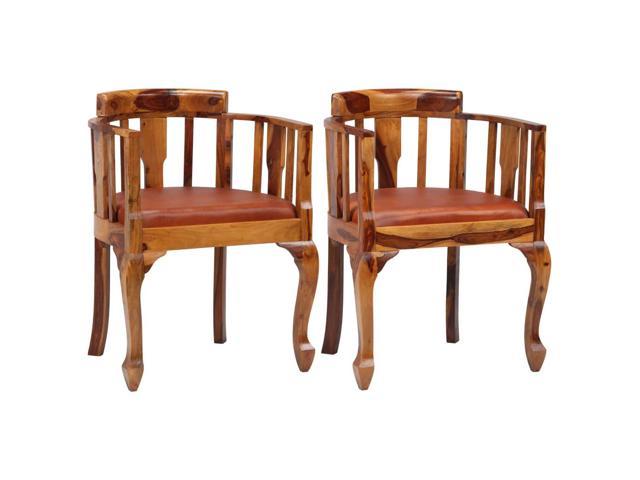 Kitchen Dining Room Chair Side Chair Lliving Room Chair Dining Chairs 2 Pcs Real Leather And Solid Sheesham Wood Newegg Com