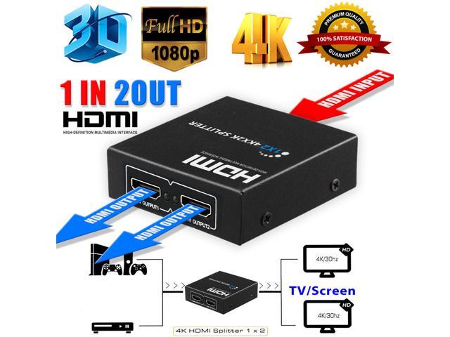 New Ultra HD 4K 2 Port HDMI Splitter 1x2 Repeater Amplifier 1080P 3D Hub 1 In 2 Out