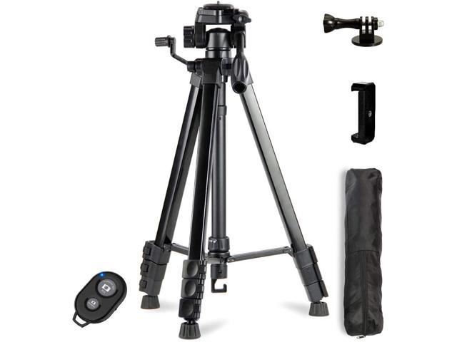 Black Phinistec 60inch Tripod for DSLR Camera reflex Smartphone with Stable cellphone Mount and Bluetooth Remote Shutter and Gopro Adapter with Carry Bag 