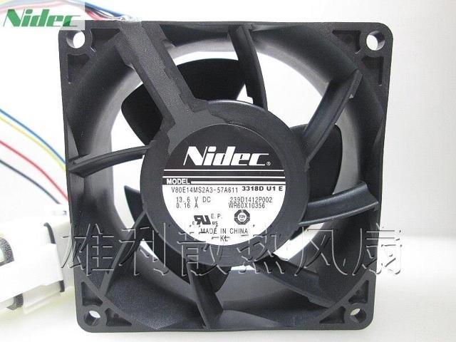 New Original For Nidec 8cm V80E14MS2A3-57A611 8038 13.6V 0.16A 4wire Cooling Fan V80E14MS2A3-57