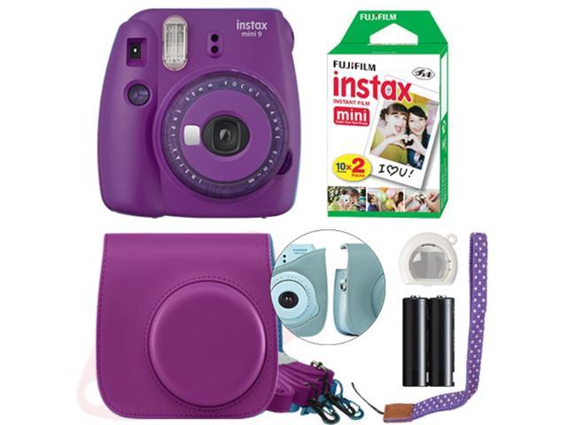 Fuji Instax Mini 9 Fujifilm Instant Film Camera Purple + Case & 20 Film Sheets