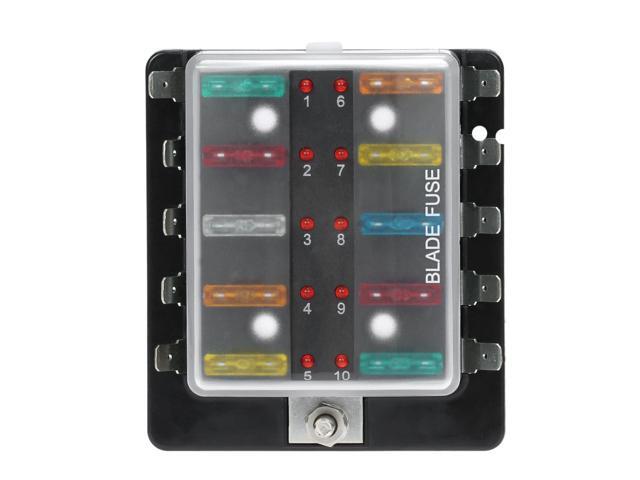 10-Way Auto Car Marine Blade Fuse Box Block Holder with LED Indicator 20Pcs Fuse