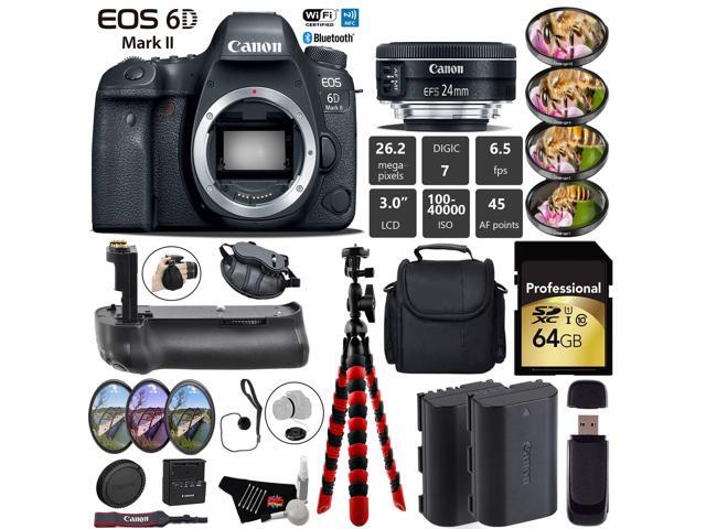 Canon Eos 6d Mark Ii Dslr Camera With 24mm 2 8 Stm Lens Professional Battery Grip 4pc Macro Filter Kit Led Kit Extra Battery Case Wrist Strap