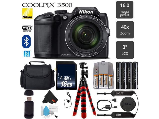 Volwassenheid minstens Fractie Nikon COOLPIX B500 Digital Camera (Black)(Intl Model) 16MP 40x Optical Zoom  with Built-in NFC, WiFi & Bluetooth + Flexible Tripod + Camera Case + Card  Reader - Newegg.com