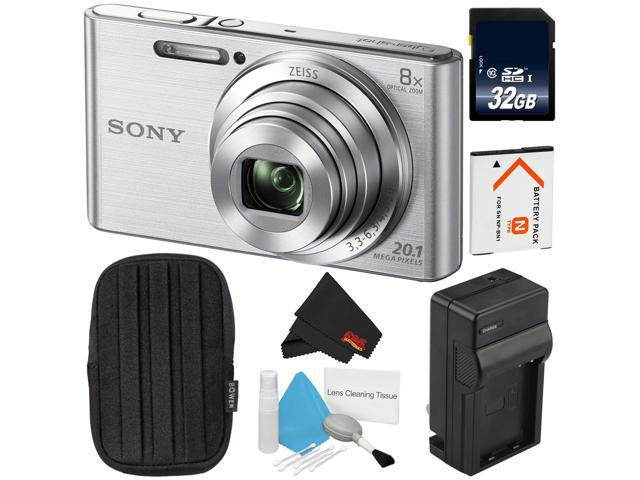 Sony Cyber-shot DSC-W830 Digital Camera (Silver) + Small Case + 32GB SDHC  Class 10 Memory Card + NB-BN1 Lithium Ion Battery + External Rapid Charger  + Deluxe Cleaning Kit + MicroFiber Cloth Bundle 