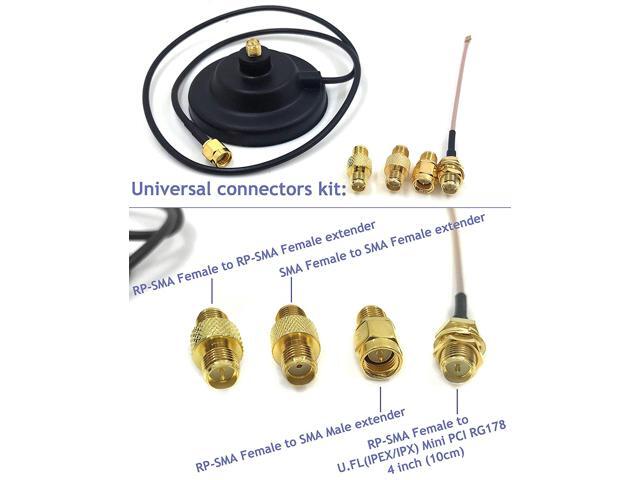 Universal Kit Dual Band Wi-Fi 9dbi Booster Long Range Omni Directional 2.4//5Ghz Antenna RP-SMA Male Connector on Magnet Base with connectors and Extenders