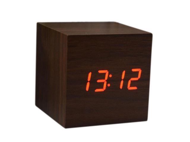 Thzy Wood Cube Led Alarm Control Digital Desk Clock Wooden Style