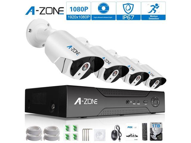 A-ZONE Security 4 Channel 1920P NVR HD 1080P IP PoE Security Camera System with 4 Outdoor//Indoor 3.6mm Fixed Lens 2.0 Megapixel 1080P Cameras Free Remote View 1TB Hard Drive CCTV-Security Camera AZ-W-F5C440-N1 QR Code Easy Setup
