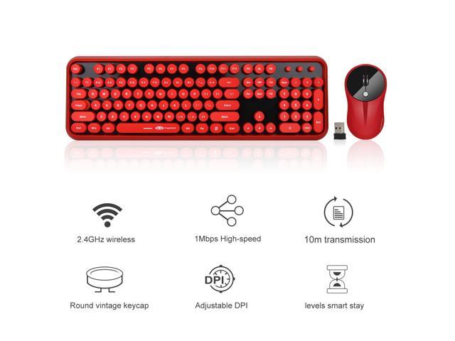 Mobile Phone Holder Frustration-Free Packaging Wireless Keyboard and Mouse Combo,2.4Ghz Silent Game,Office Wireless Gaming Keyboard and Mouse Set with Retro Round Key Caps ,Black for Girl Gift 