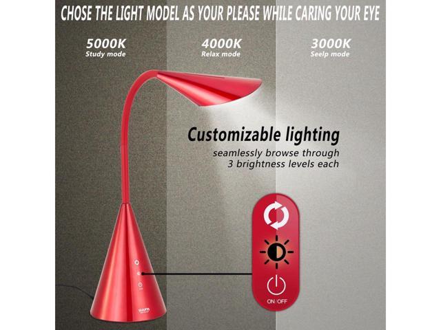 LED Desk Lamp,Eye-Caring Table Light with Touch Control, Reading Lamp with 5 Colors 4 Brightness for Bedsides Headboard Table, Flexible Gooseneck, Bright 8W, Red