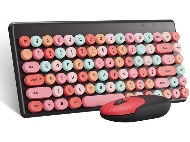 Wireless Mini Keyboard and Mouse Combo Colorful Retro Round Key Caps 2 ...