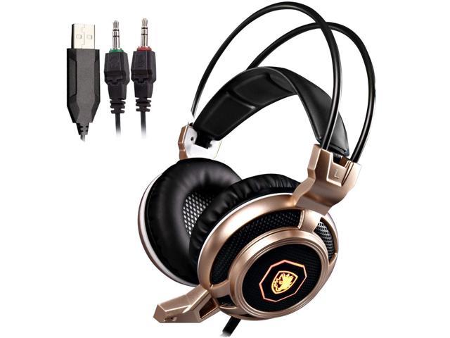 SADES Arcmage Gold Stereo Gaming Headphones With LED Lighting 3.5mm with Microphone for PC Mac PS4 Laptop
