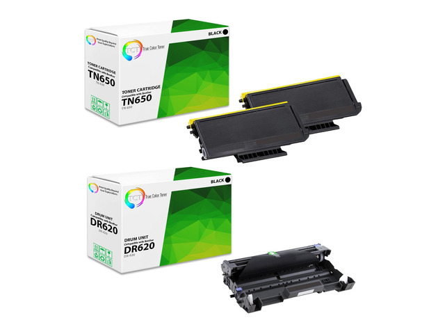 True Color Toner TN650 Toner Cartridge 2 Pack and DR620 Drum Unit ...