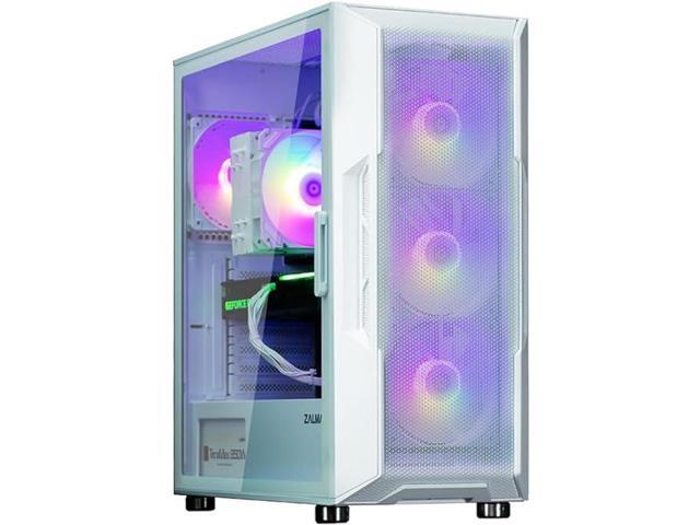 Zalman i3 ARGB ATX Mid-Tower Gaming PC Case, 4 x 120mm ARGB Fans Pre-Installed, High Airflow Mesh Front Panel, Tempered Glass Side Panel, White