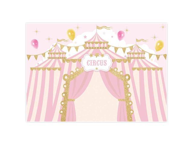 Allenjoy 7x5ft Pink Circus Backdrop Carnival Carousel Big Top Tent First 1st Background Girl Birthday Party Dessert Candy Cake Table Decor Decoration