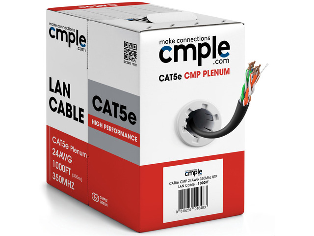 Cmple - Cat5e Plenum Cable 1000ft, CMP, Black 350MHz Gigabit Ethernet ...