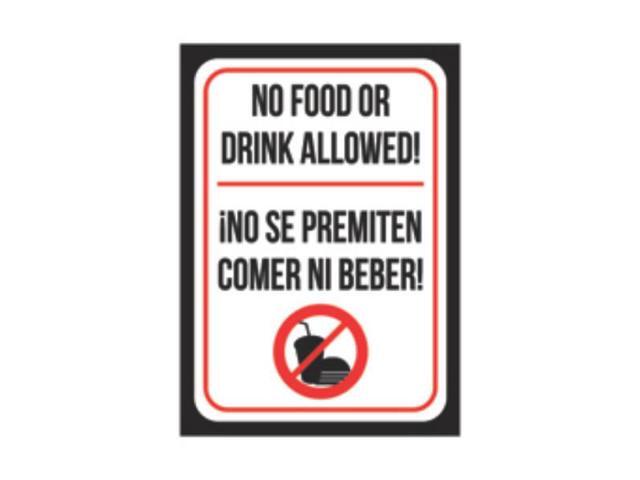 Warning table. Pool signs no food. Am allowed to Drink.
