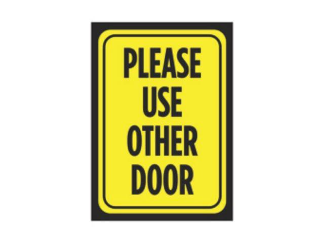 Please Use Other Door Print Bright Yellow Black Poster Business Office Employee Customer Large Notice Sign 12x18