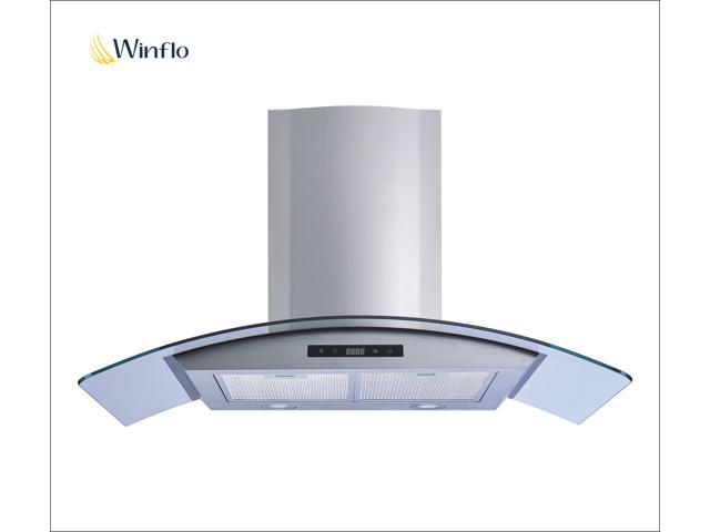 Winflo 36 Wall Mount Stainless Steel Arched Tempered Glass Ducted Ductless Kitchen Range Hood With 450 Cfm Air Flow Led Display Touch Control