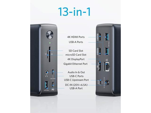 Anker Docking Station, PowerExpand 13-in-1 USB-C Dock for USB-C Laptops,  85W Charging for Laptop, 18W Charging for Phone, 4K HDMI, 1Gbps Ethernet,  Audio, USB-A Gen 1, USB-C Gen 2, SD 3.0