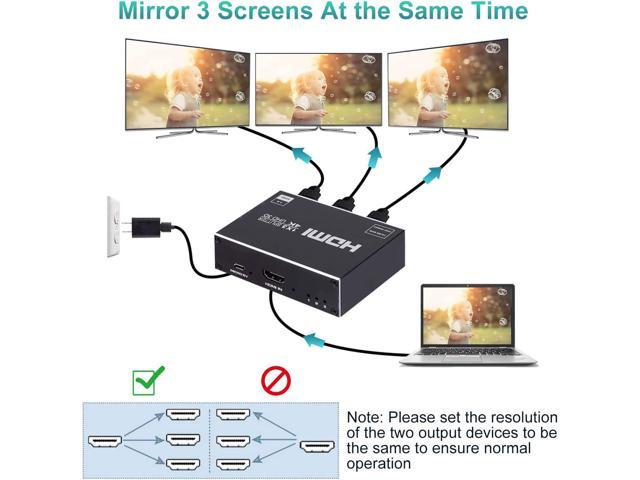 HDMI Splitter 1 in 3 Out 4K @ 30Hz 1x3 Powered HDMI Splitter Duplicate ...