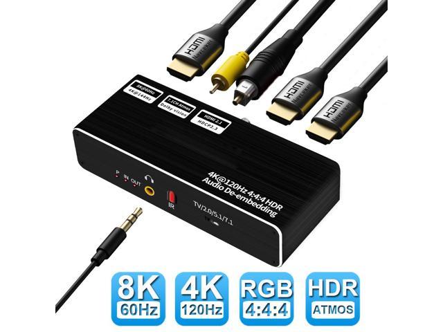HDMI Audio Extractor, 8K 60Hz Audio Extractor HDMI2.1 Splitter Audio Converter,HDMI + Optical Toslink SPDIF + 3.5mm Audio Jack + Coaxial + 7.1Ch, Support - HDCP 2.2/2.3 - EDID,Dolby Vision,HDR 10