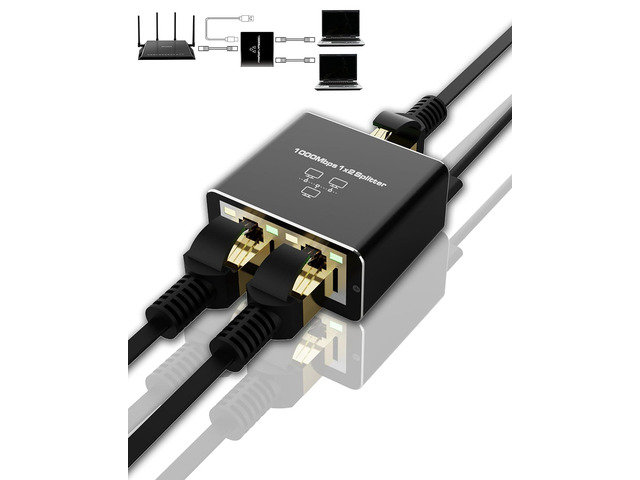RJ45 Gigabit Ethernet Splitter 1000Mbps: Share Your Internet Connection 1 To 2 Devices