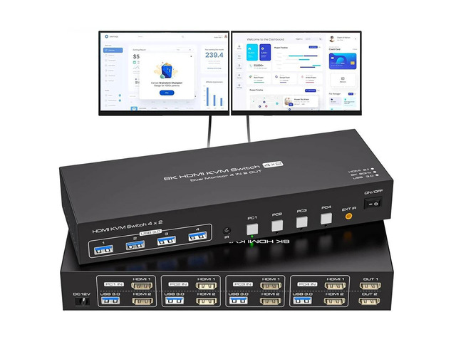 LUOM 4K 120Hz HDMI Exclusive KVM Switch 2 Monitors 4 Computers , with 4 ...