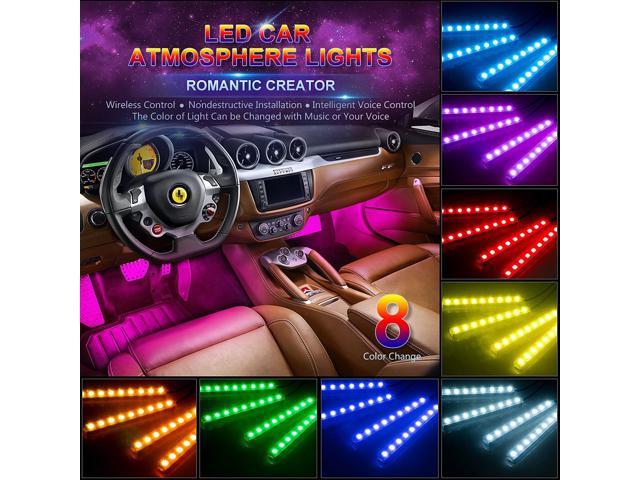 Car Charger Included Interior Car LED Strip Lights DC 12V One-Line Design Waterproof Multicolor Music Under Dash Lighting Kits EJs SUPER CAR 4pcs 48 LED APP Controller Car Interior Lights